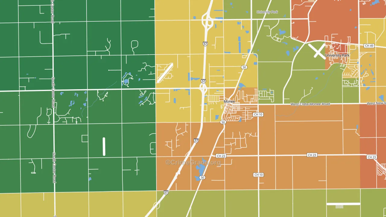 Monee, IL Map of Assault Rates