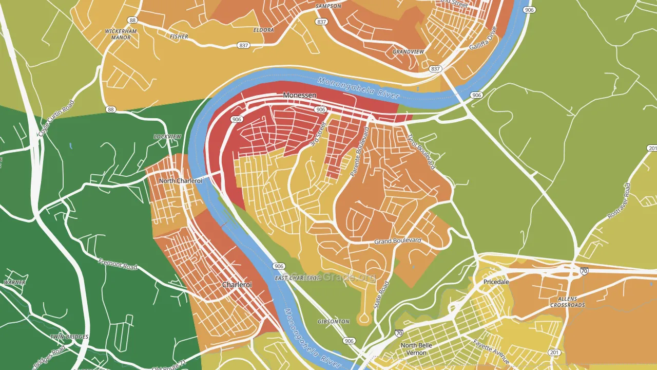Monessen, PA Map of Assault Rates