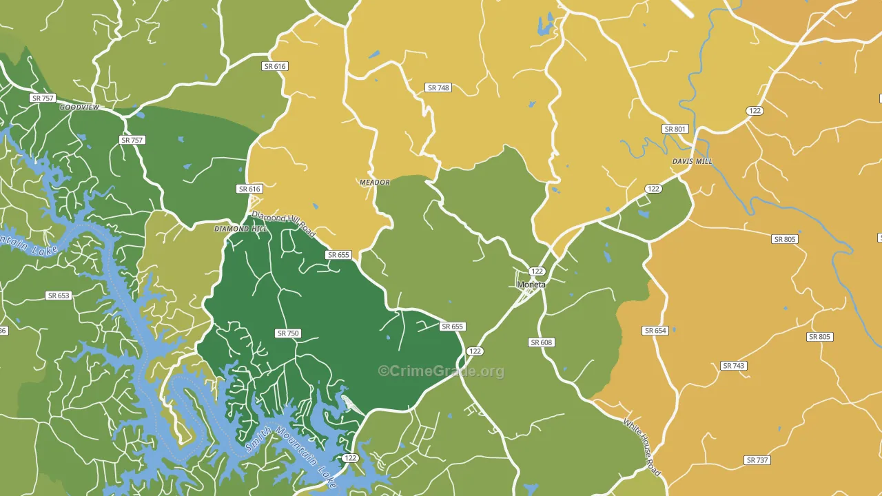 Moneta, VA Map of Assault Rates