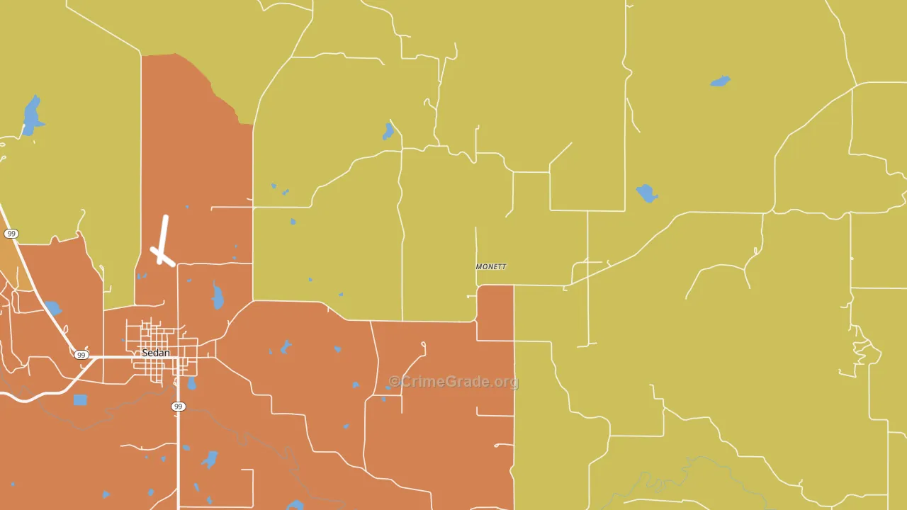 Monett, KS Map of Assault Rates