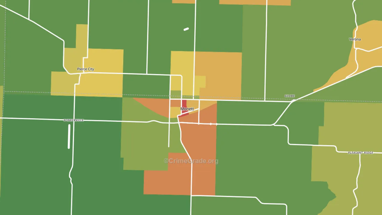 Monett, MO Map of Assault Rates