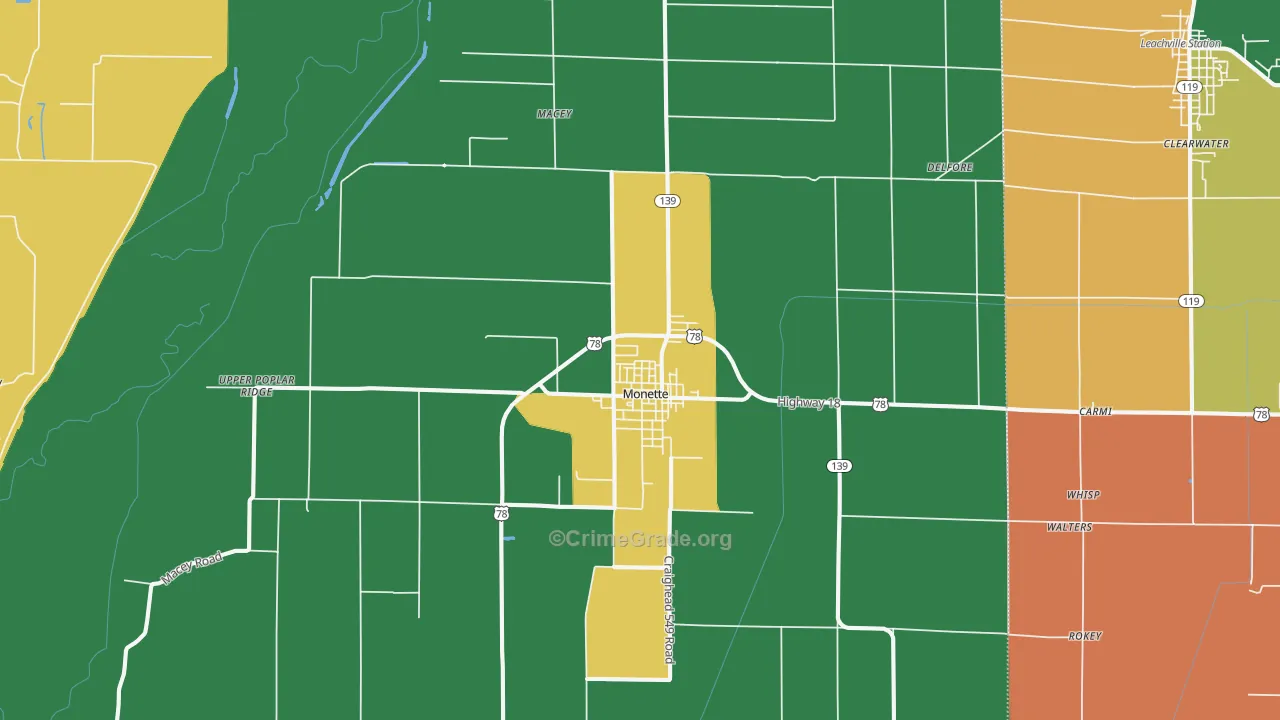 Monette, AR Map of Assault Rates