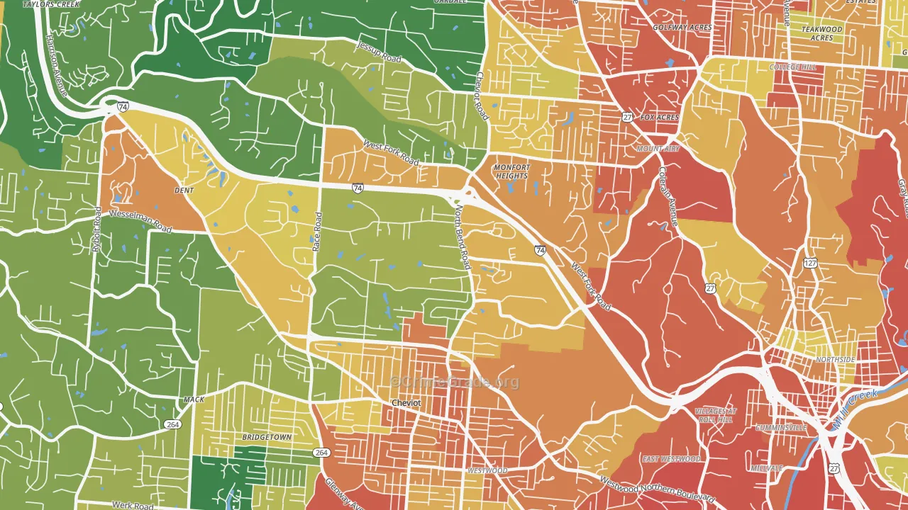 Monfort Heights South, Cincinnati, OH Map of Assault Rates