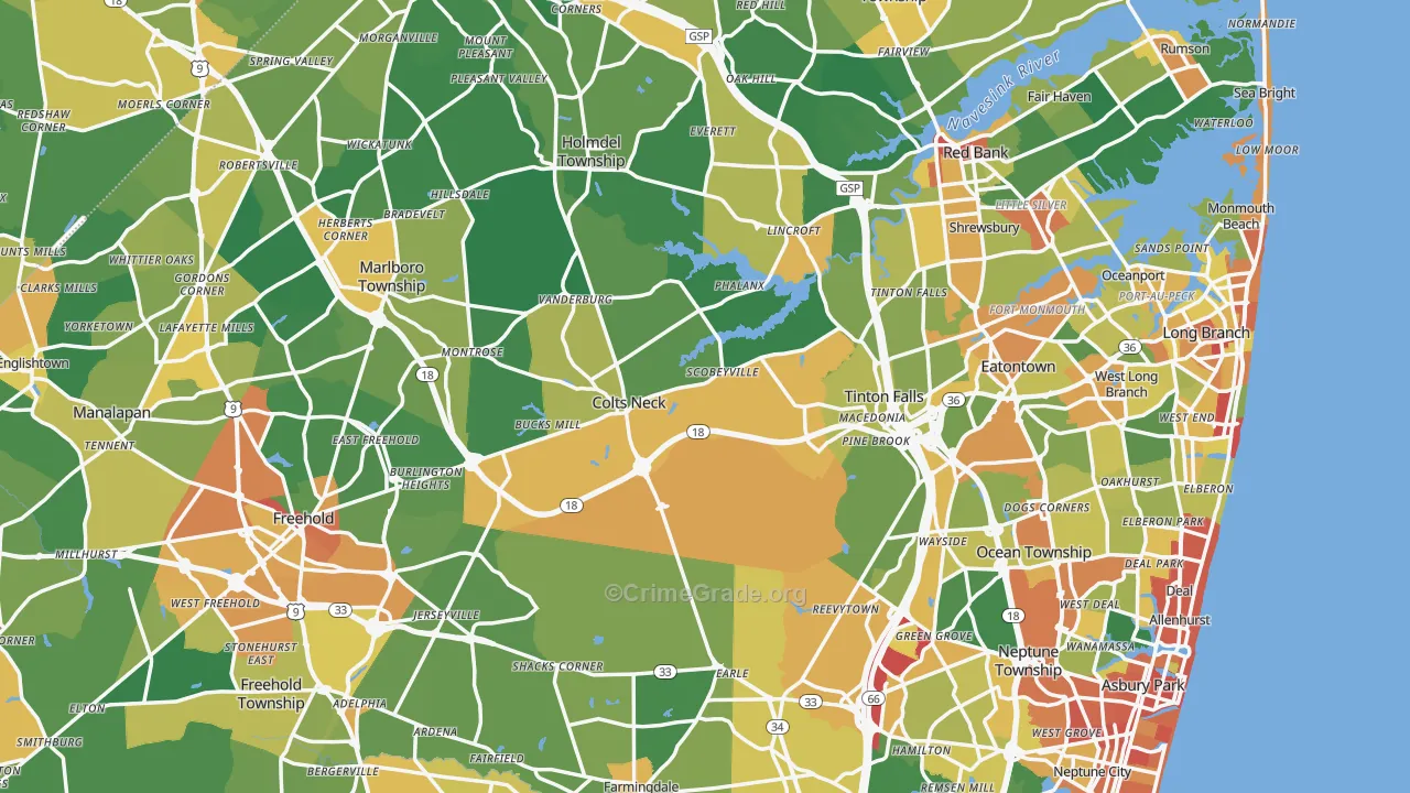 Monmouth County, NJ Map of Assault Rates