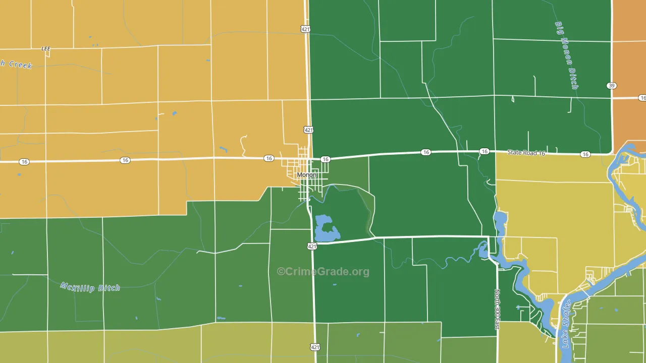 Monon, IN Map of Assault Rates