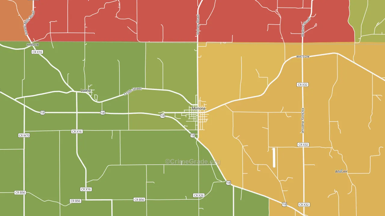 Monona, IA Map of Assault Rates