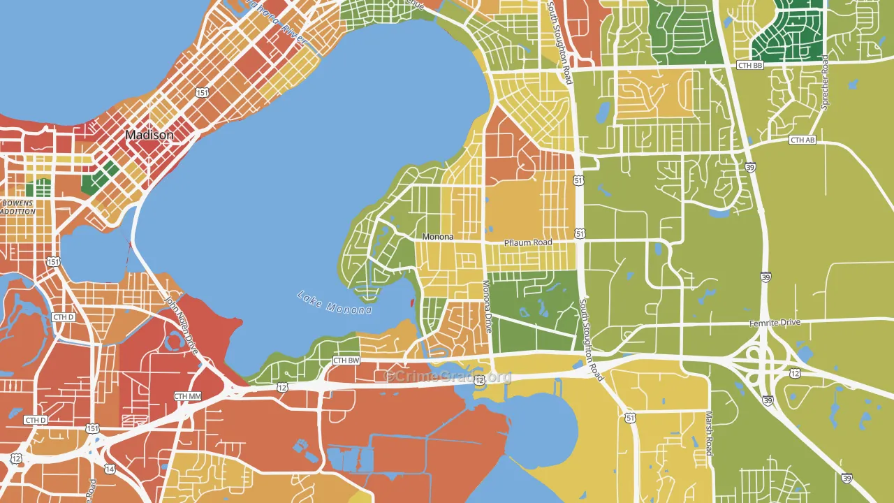 Monona, WI Map of Assault Rates