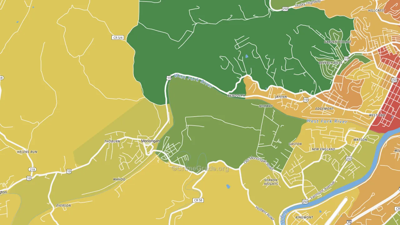 Monongah, WV Map of Assault Rates