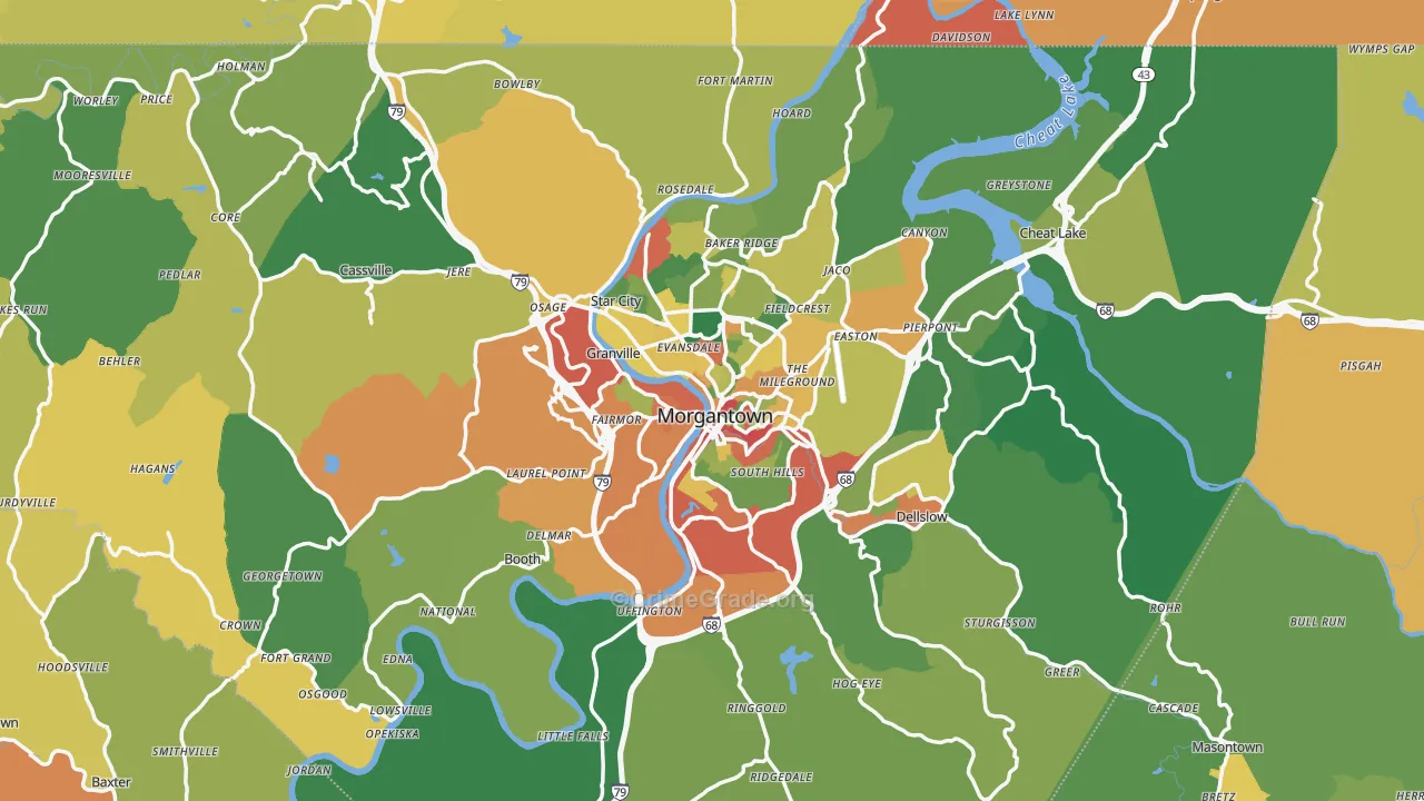 Monongalia County, WV Map of Assault Rates