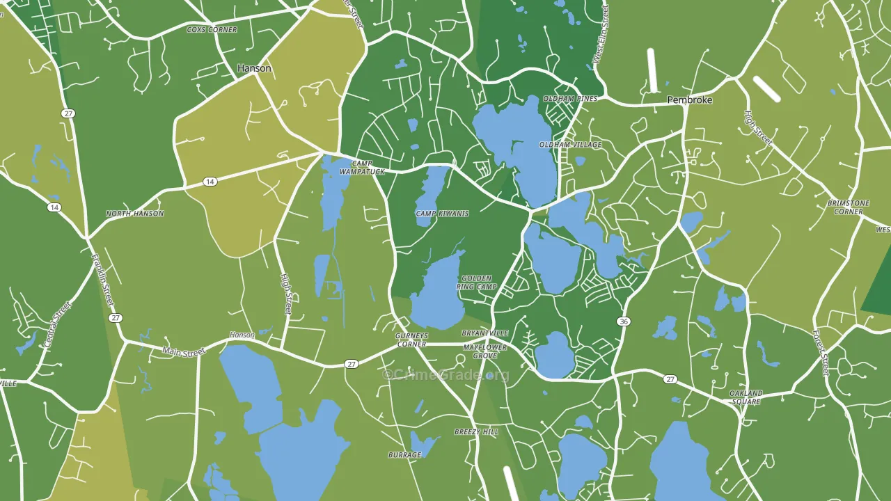 Monponsett, MA Map of Assault Rates