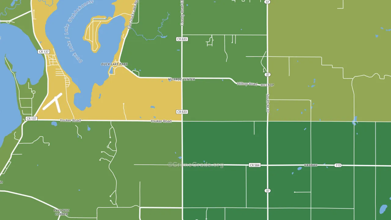 Monroe Center, MI Map of Assault Rates
