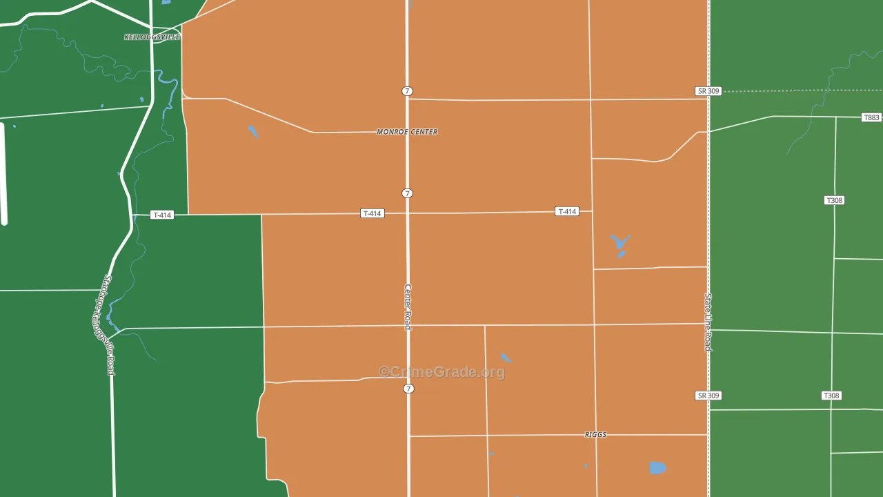 Monroe Center, OH Map of Assault Rates