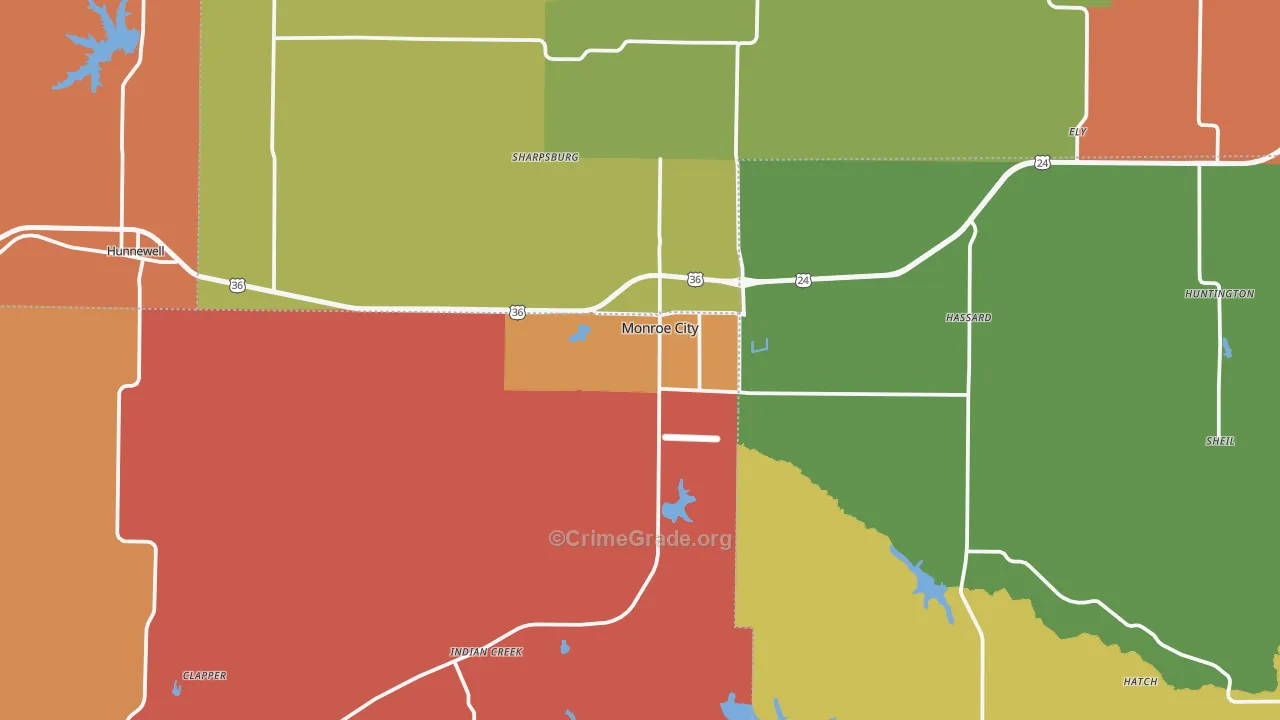 Monroe City, MO Map of Assault Rates