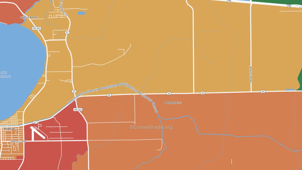 Monroe City, TX Map of Assault Rates