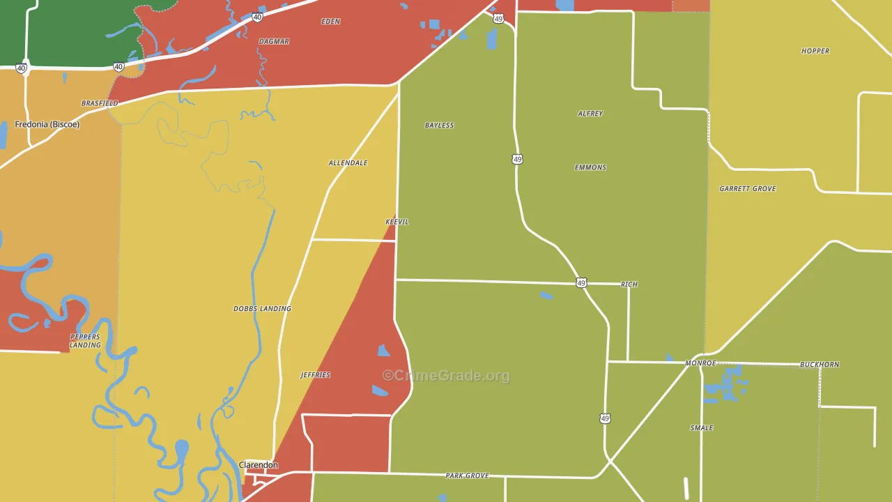 Monroe County, AR Map of Assault Rates