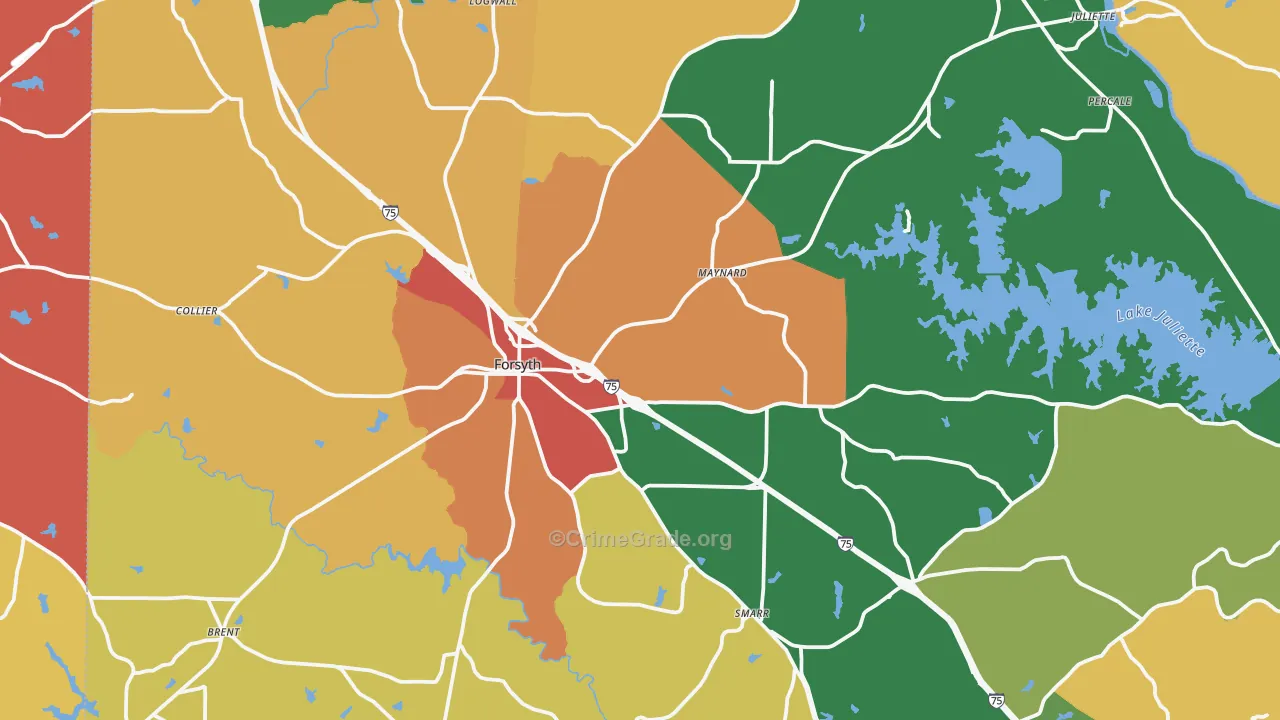 Monroe County, GA Map of Assault Rates