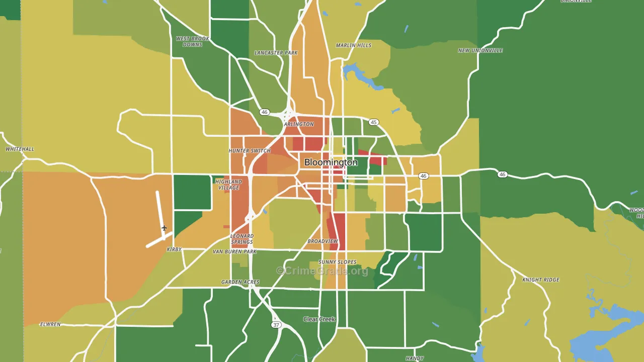 Monroe County, IN Map of Assault Rates