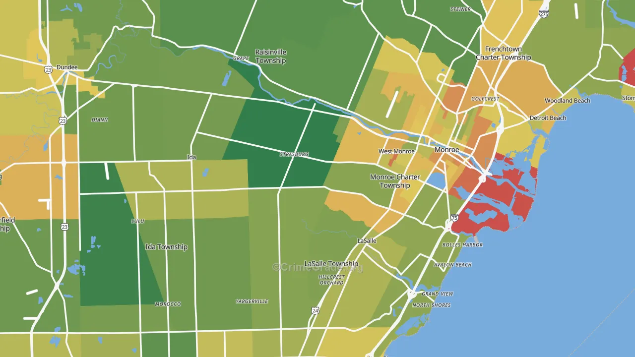 Monroe County, MI Map of Assault Rates