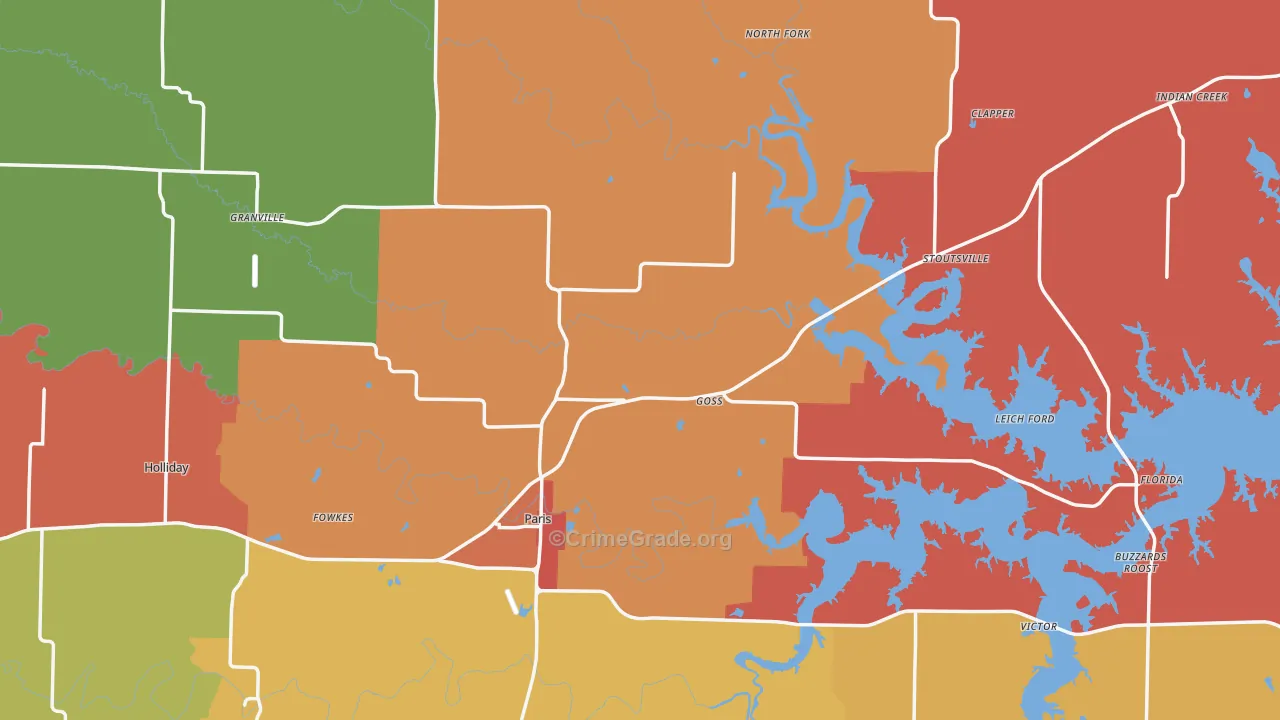 Monroe County, MO Map of Assault Rates