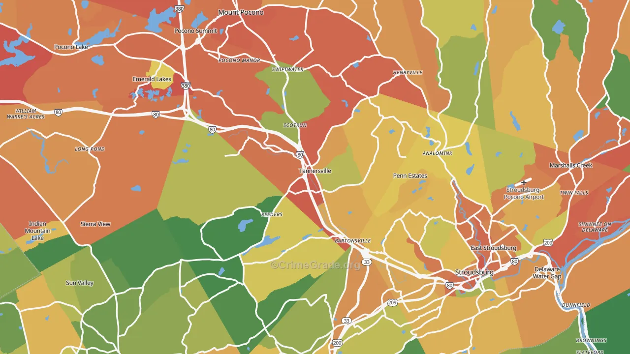 Monroe County, PA Map of Assault Rates