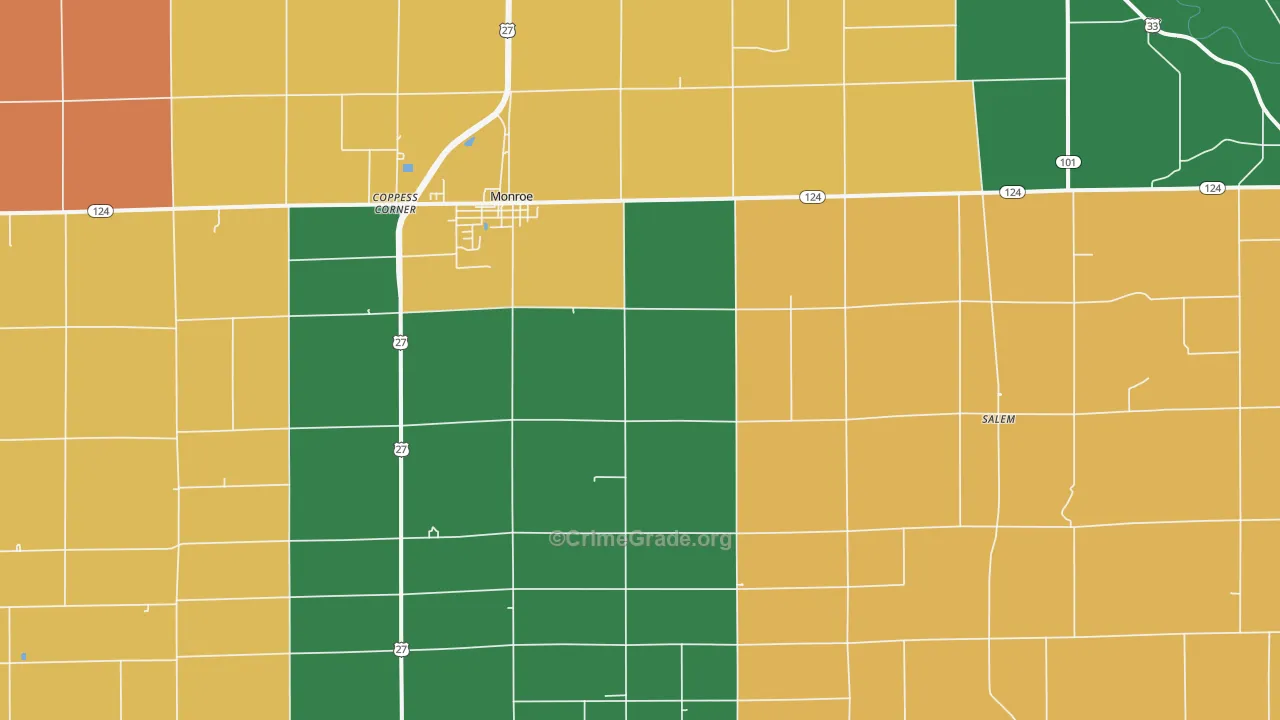 Monroe, IN Map of Assault Rates