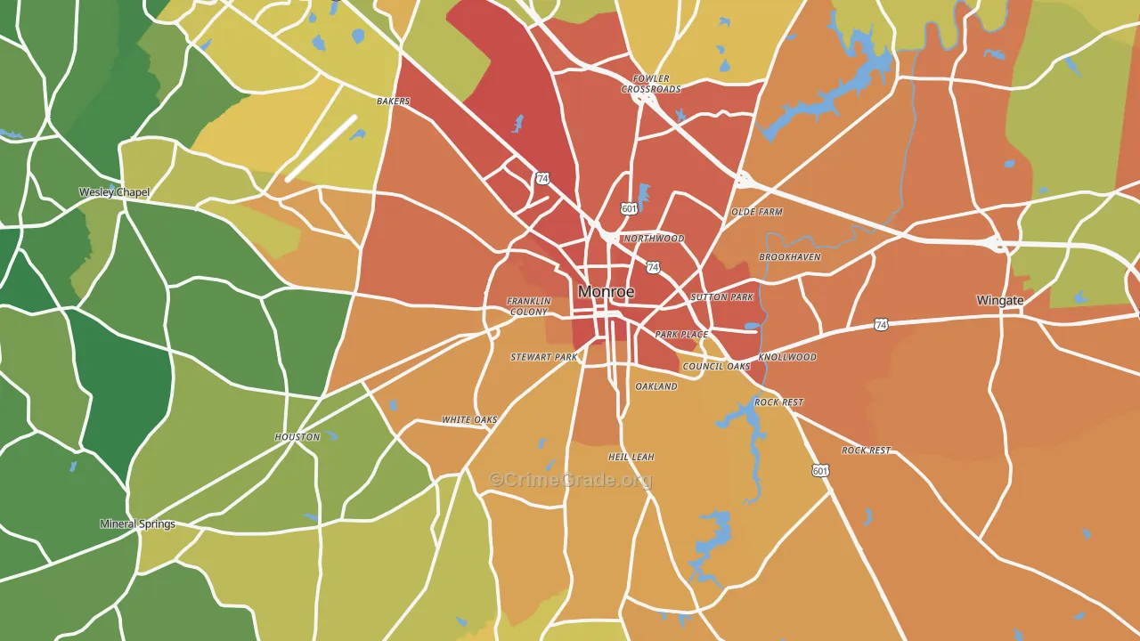 Monroe, NC Map of Assault Rates