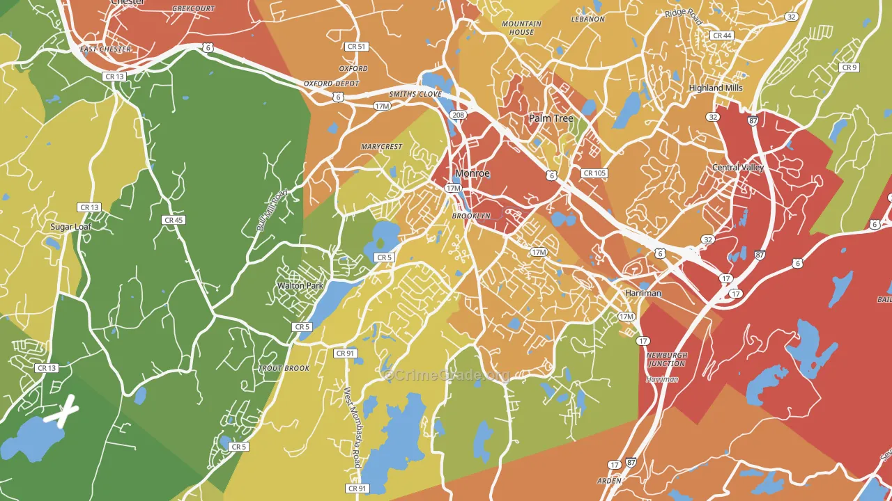 Monroe, NY Map of Assault Rates
