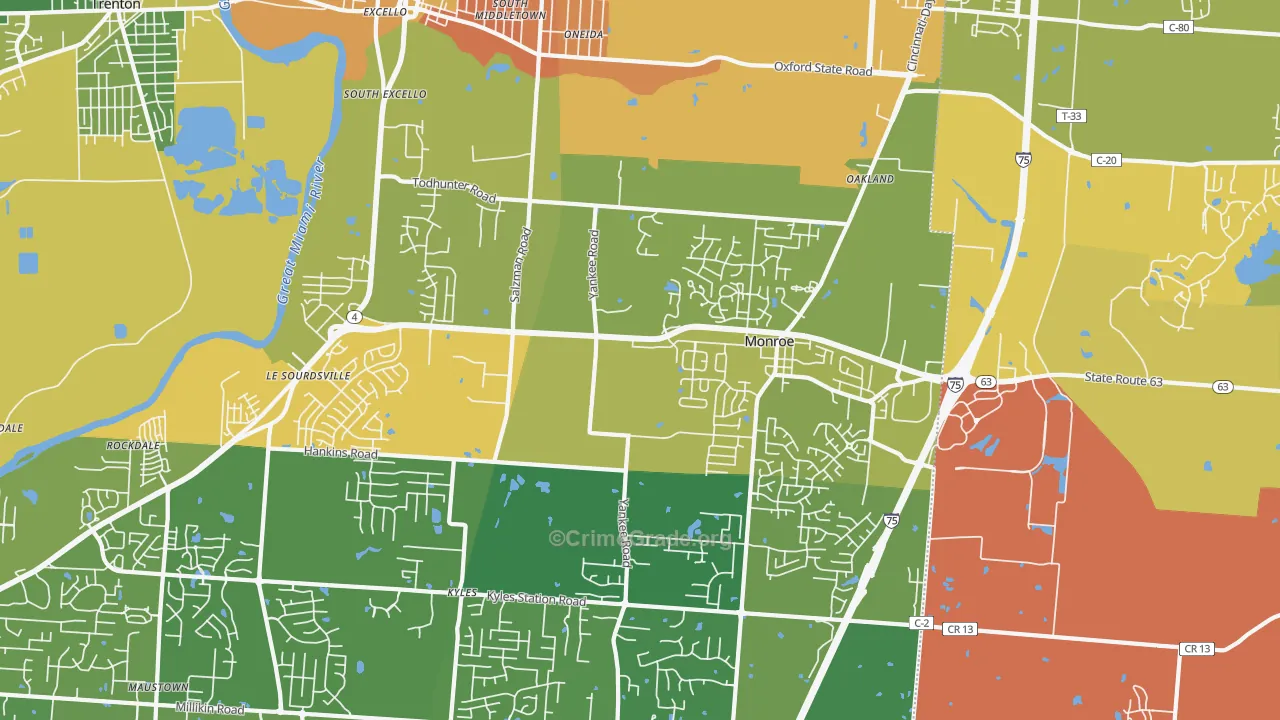 Monroe, OH Map of Assault Rates