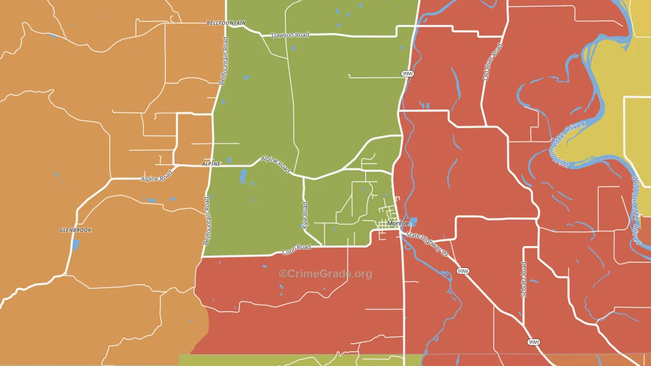 Monroe, OR Map of Assault Rates