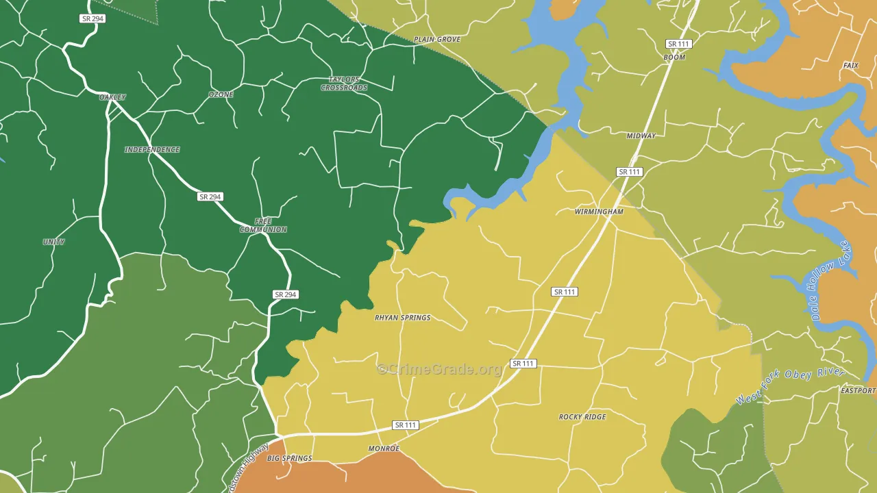 Monroe, TN Map of Assault Rates