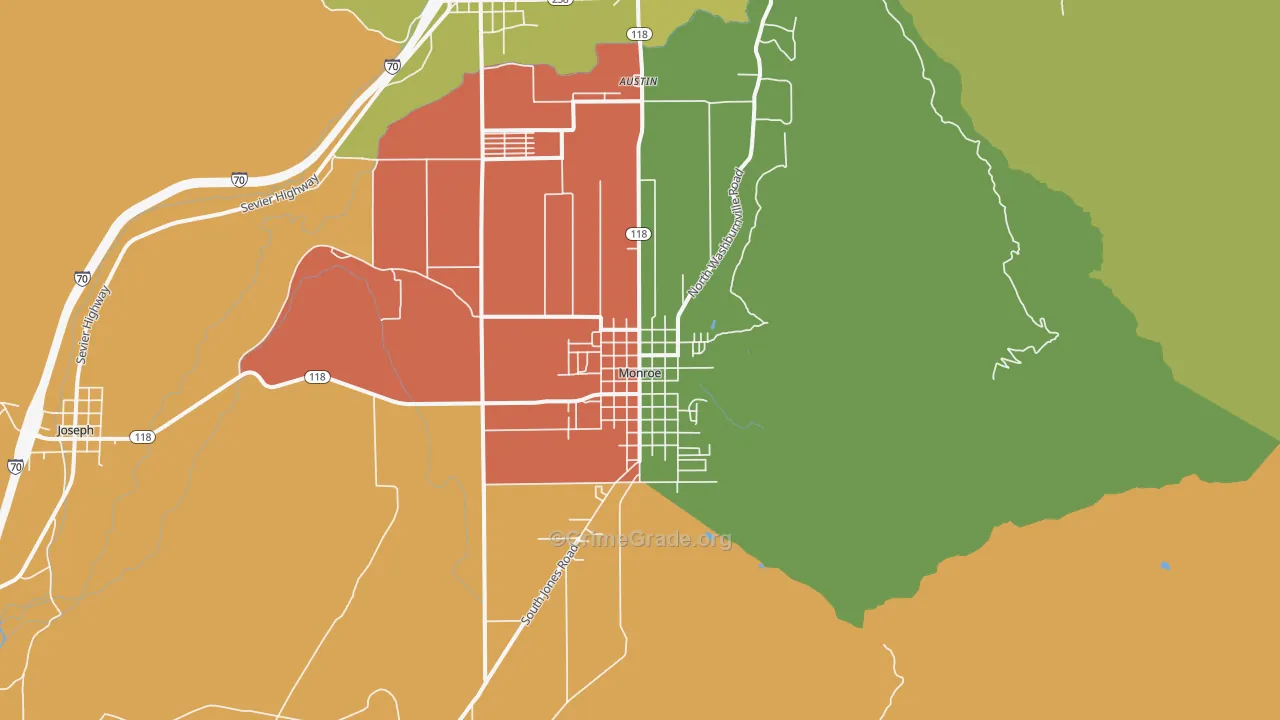 Monroe, UT Map of Assault Rates