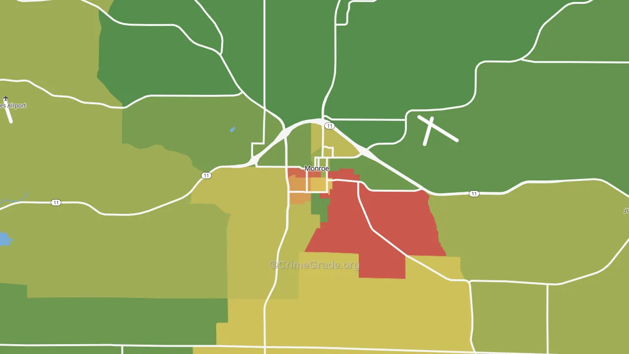 Monroe, WI Map of Assault Rates
