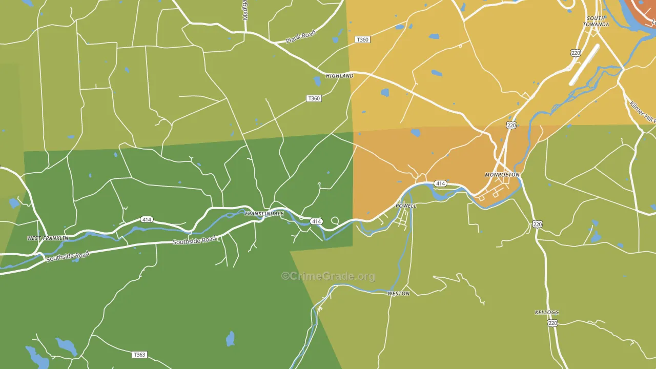 Monroeton, PA Map of Assault Rates