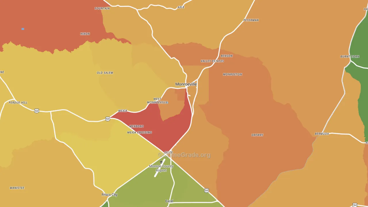 Monroeville, AL Map of Assault Rates