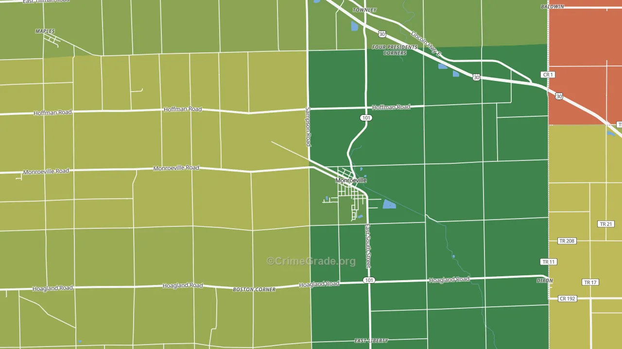 Monroeville, IN Map of Assault Rates