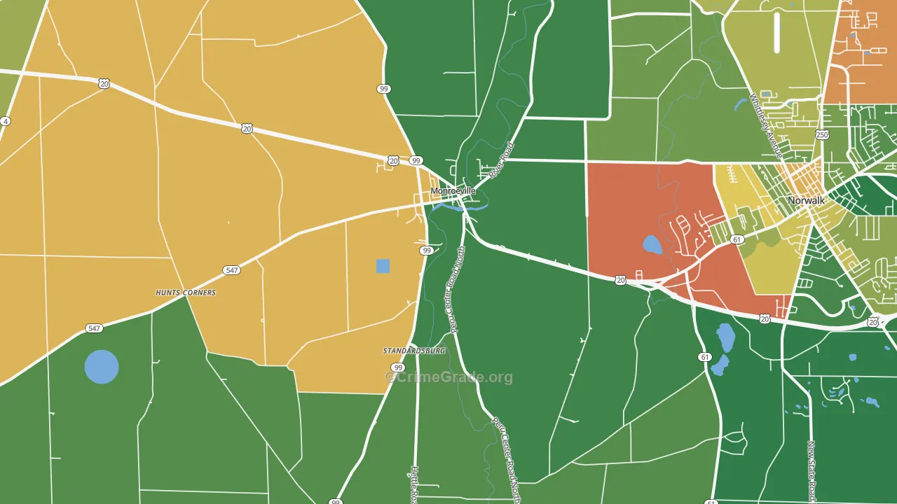 Monroeville, OH Map of Assault Rates
