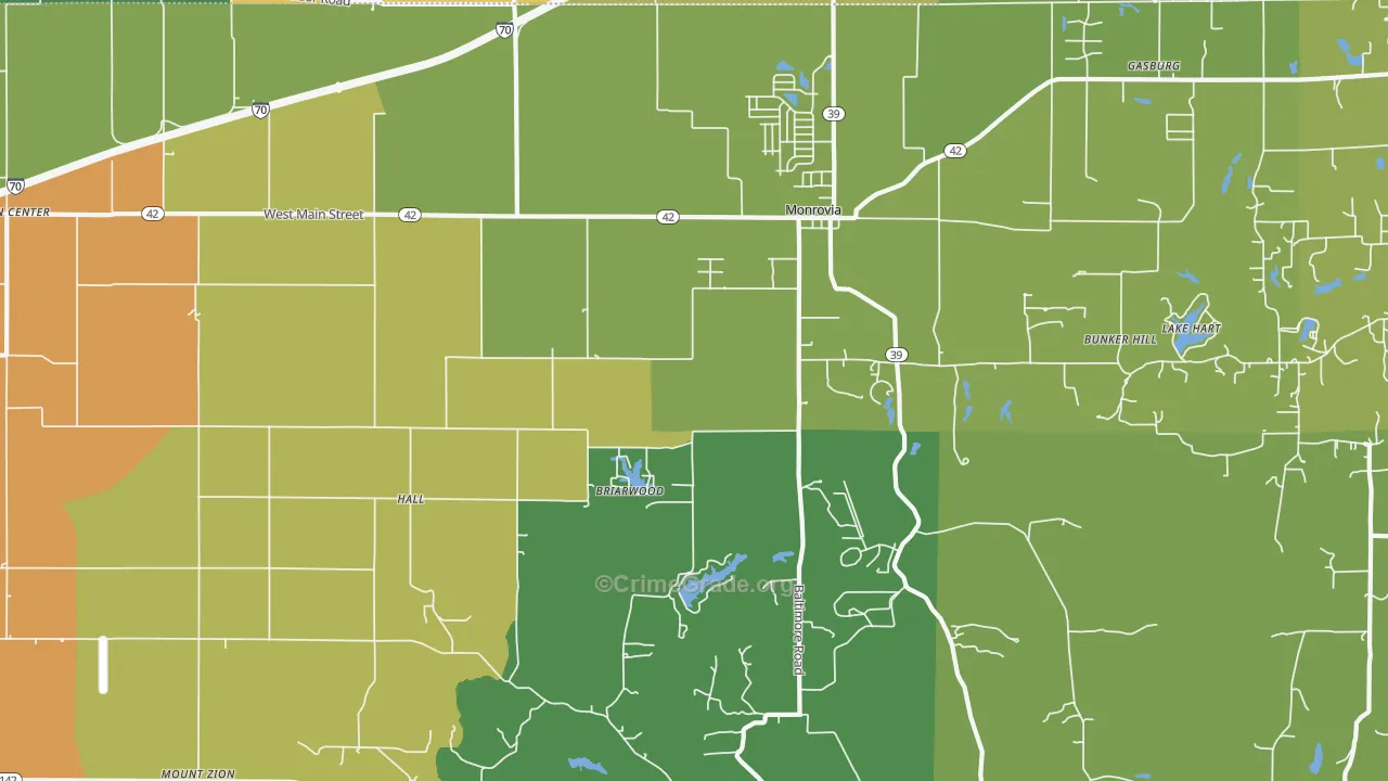 Monrovia, IN Map of Assault Rates