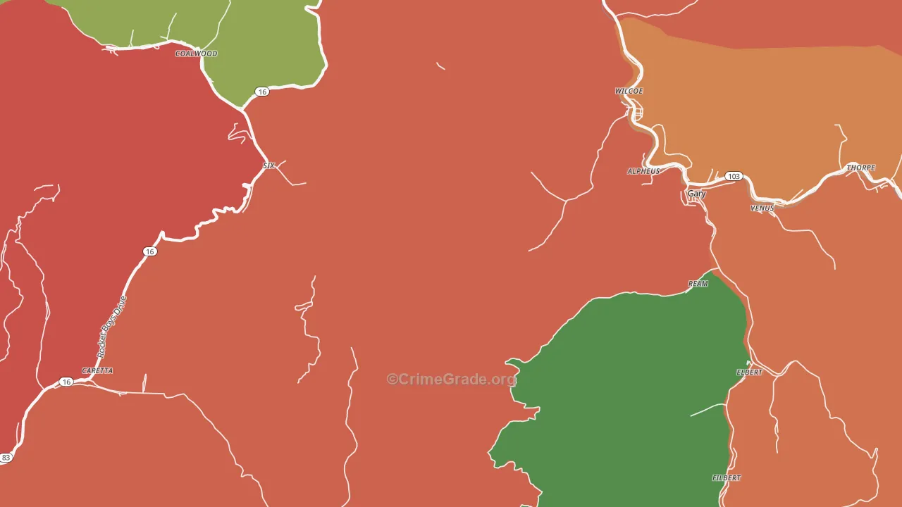 Monson, WV Map of Assault Rates