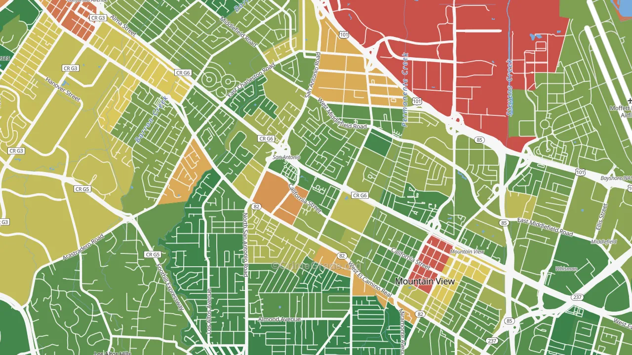 Monta Loma, Mountain View, CA Map of Assault Rates