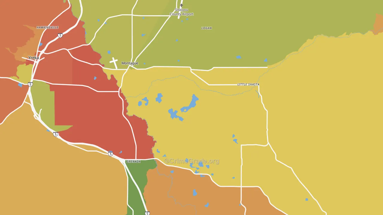Montague, CA Map of Assault Rates