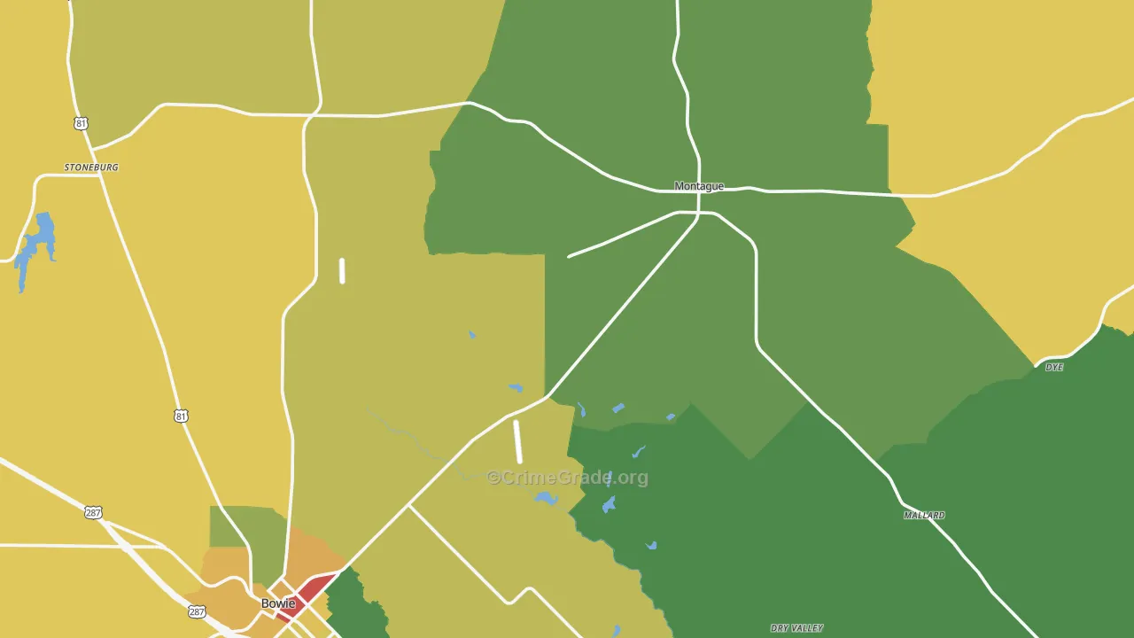 Montague County, TX Map of Assault Rates