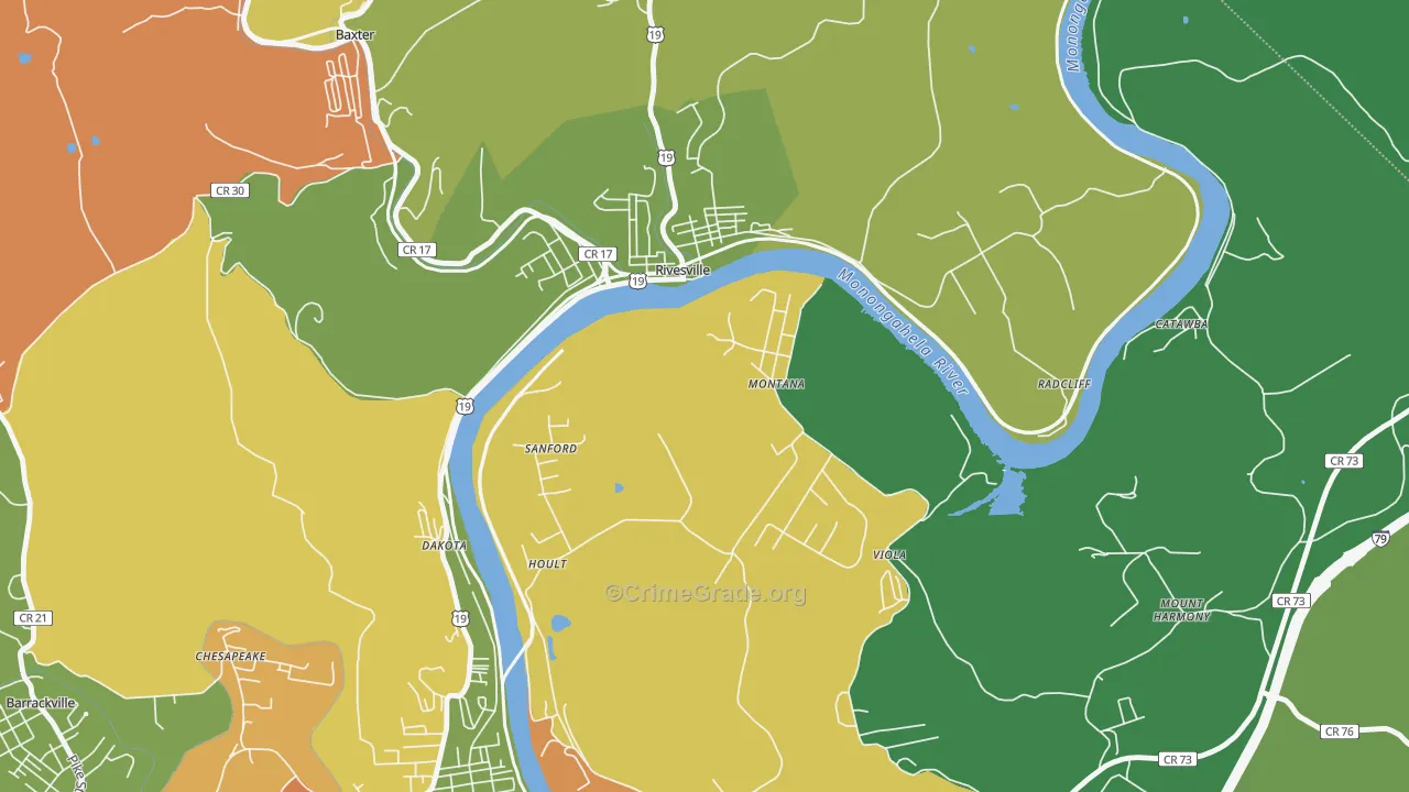 Montana Mines, WV Map of Assault Rates