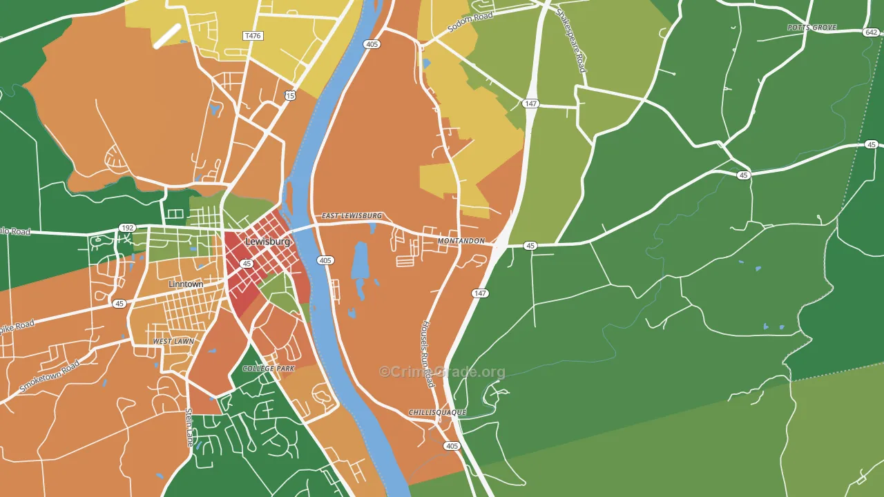 Montandon, PA Map of Assault Rates