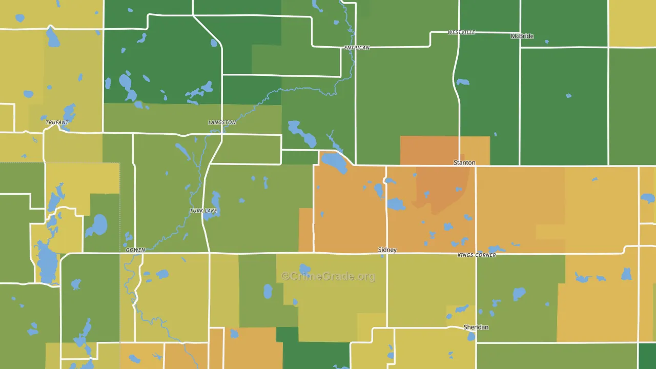 Montcalm County, MI Map of Assault Rates