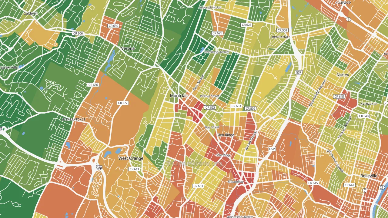 Montclair, NJ Map of Assault Rates