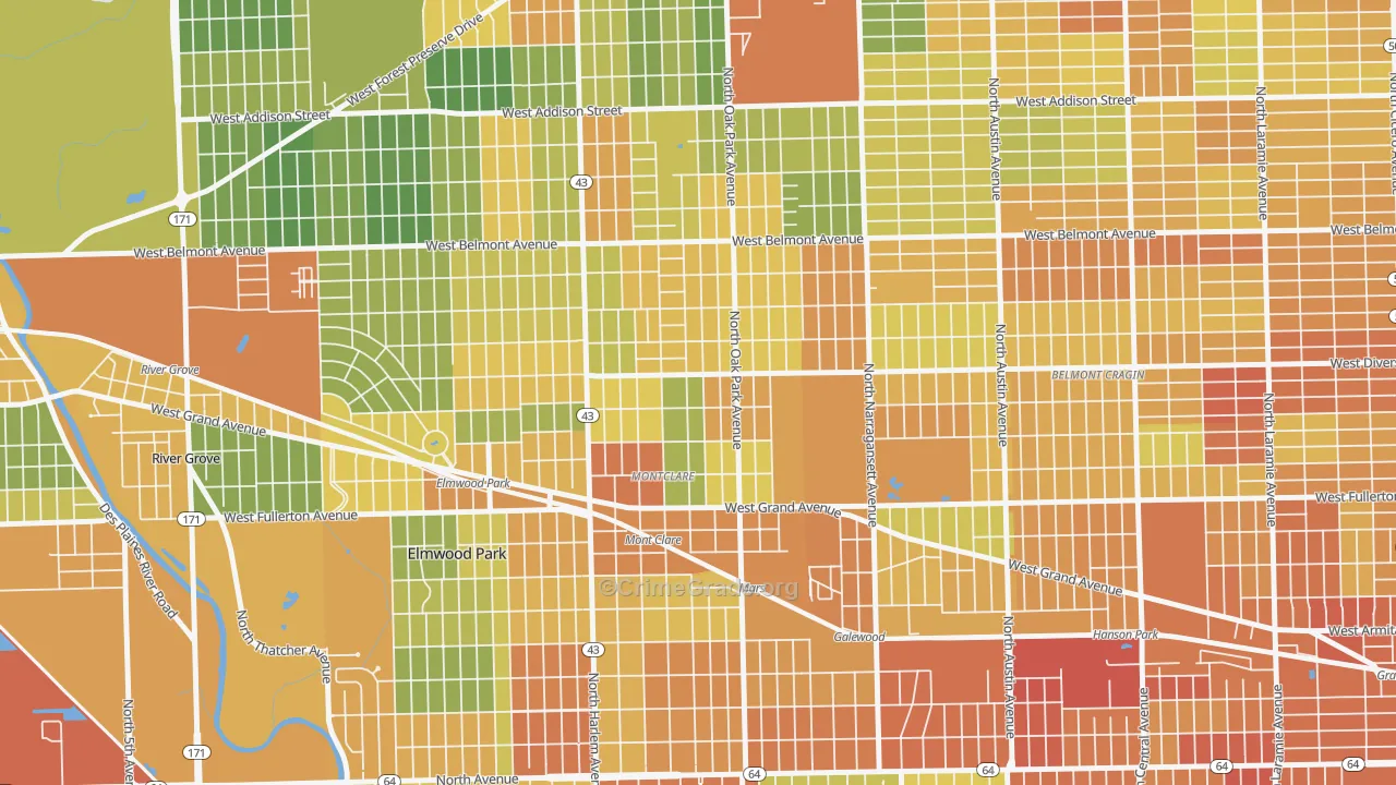 Montclare, Elmwood Park, IL Map of Assault Rates