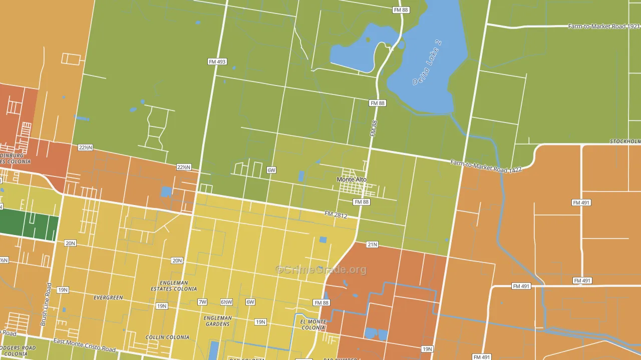 Monte Alto, TX Map of Assault Rates