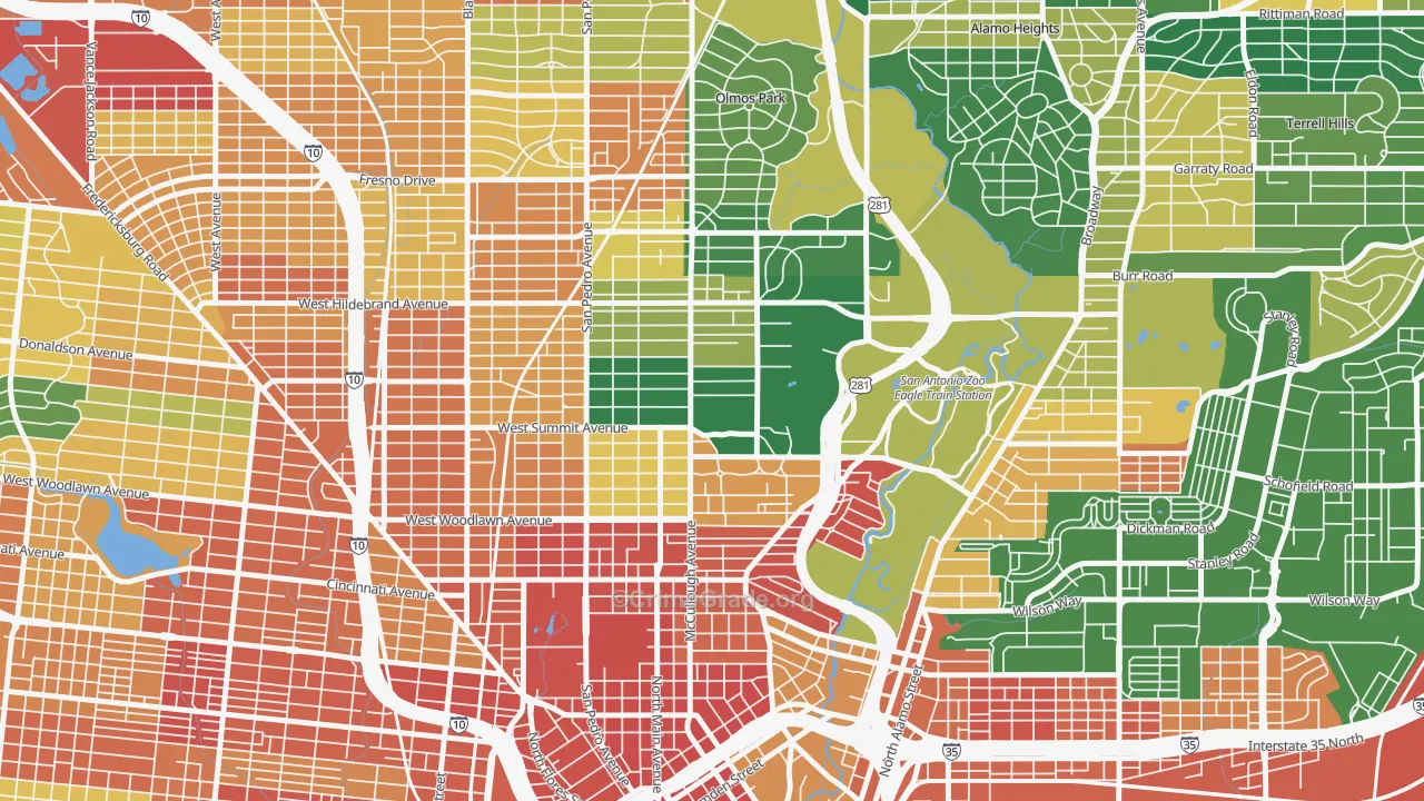 Monte Vista, San Antonio, TX Map of Assault Rates