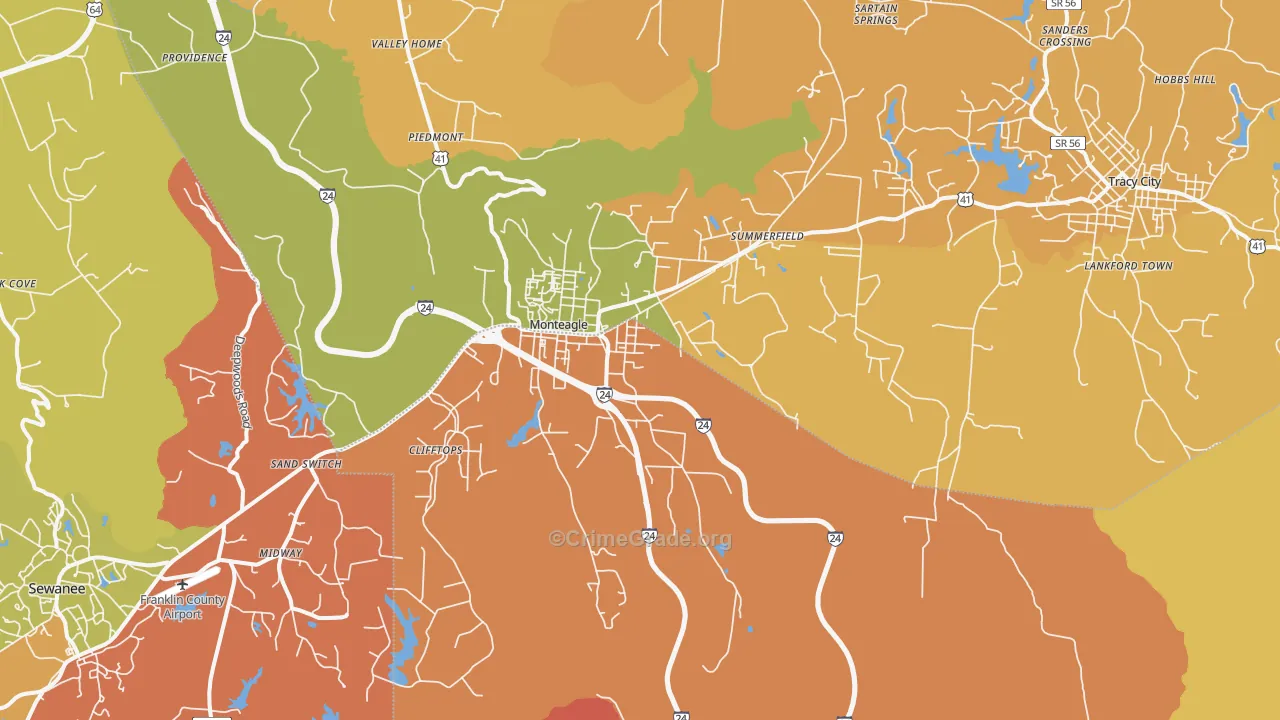 Monteagle, TN Map of Assault Rates