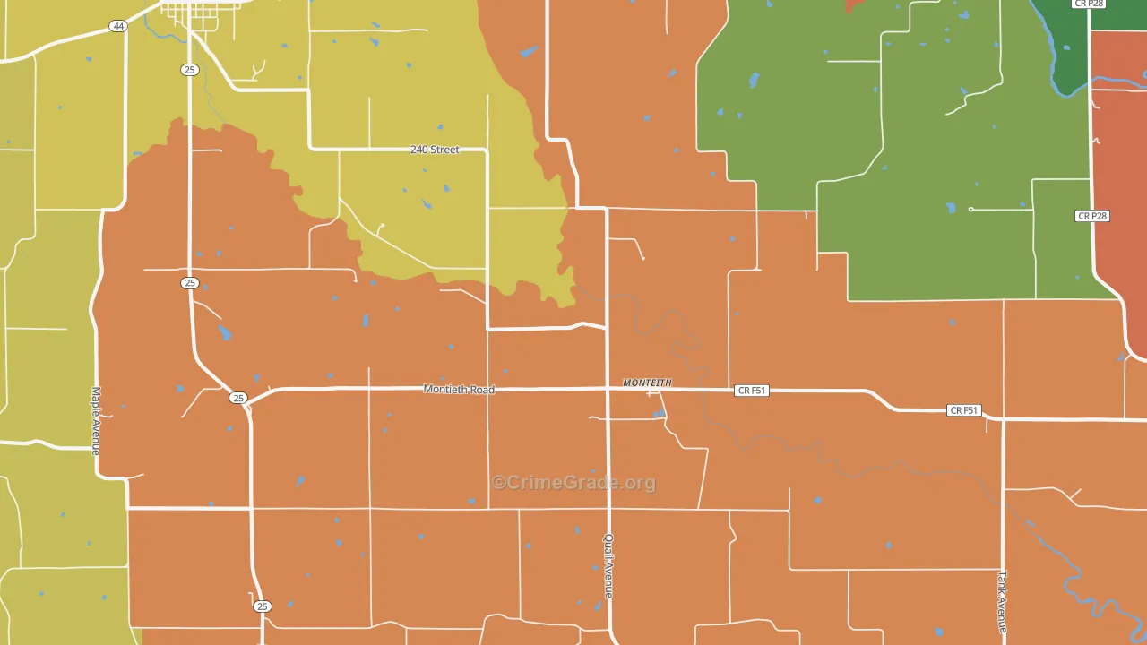 Monteith, IA Map of Assault Rates